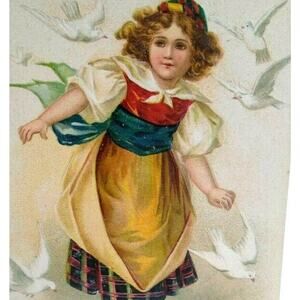 Valentine Postcard Unsigned Artist Ellen Clapsaddle Child Flying Doves Birds